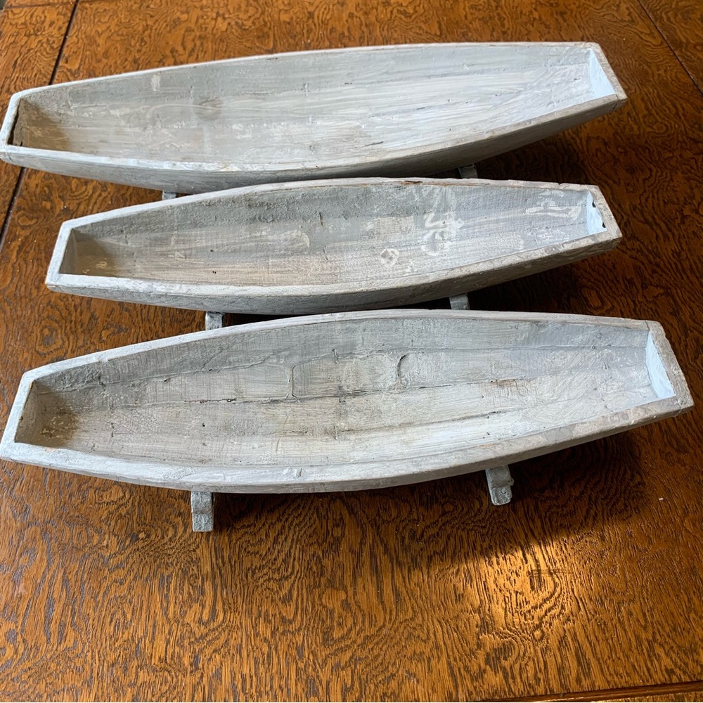 Set of 3 White Washed Decorative Bowls